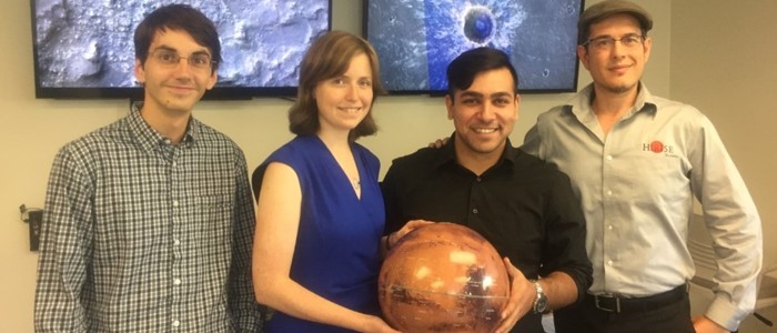 The Western-based team planning HiRISE operations: Eric Pilles, Elise Harrington, Arya Bina, and Dr. Livio Tornabene (left to right).