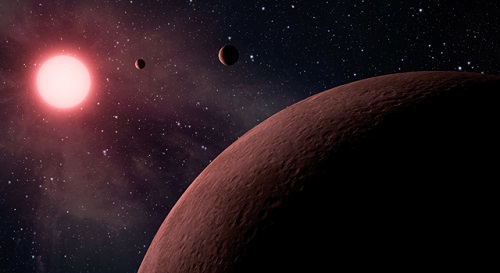 Artist concept that depicts the tiny planetary system of KOI-961 (NASA).