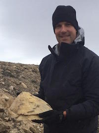 CSA astronaut Jeremy Hansen holds a shattercone in the Arctic!
